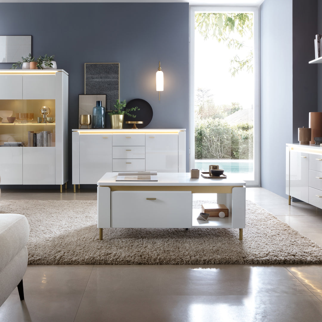 Lazio Coffee Table 1 Drawer in Alpine White/White Gloss - TidySpaces