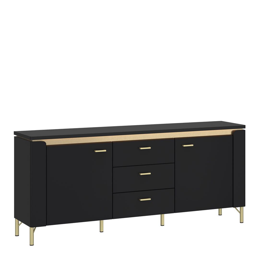 Genoa TV Cabinet 2 Door 3 Drawer 155cm Wide in Black Matt/Gold - TidySpaces