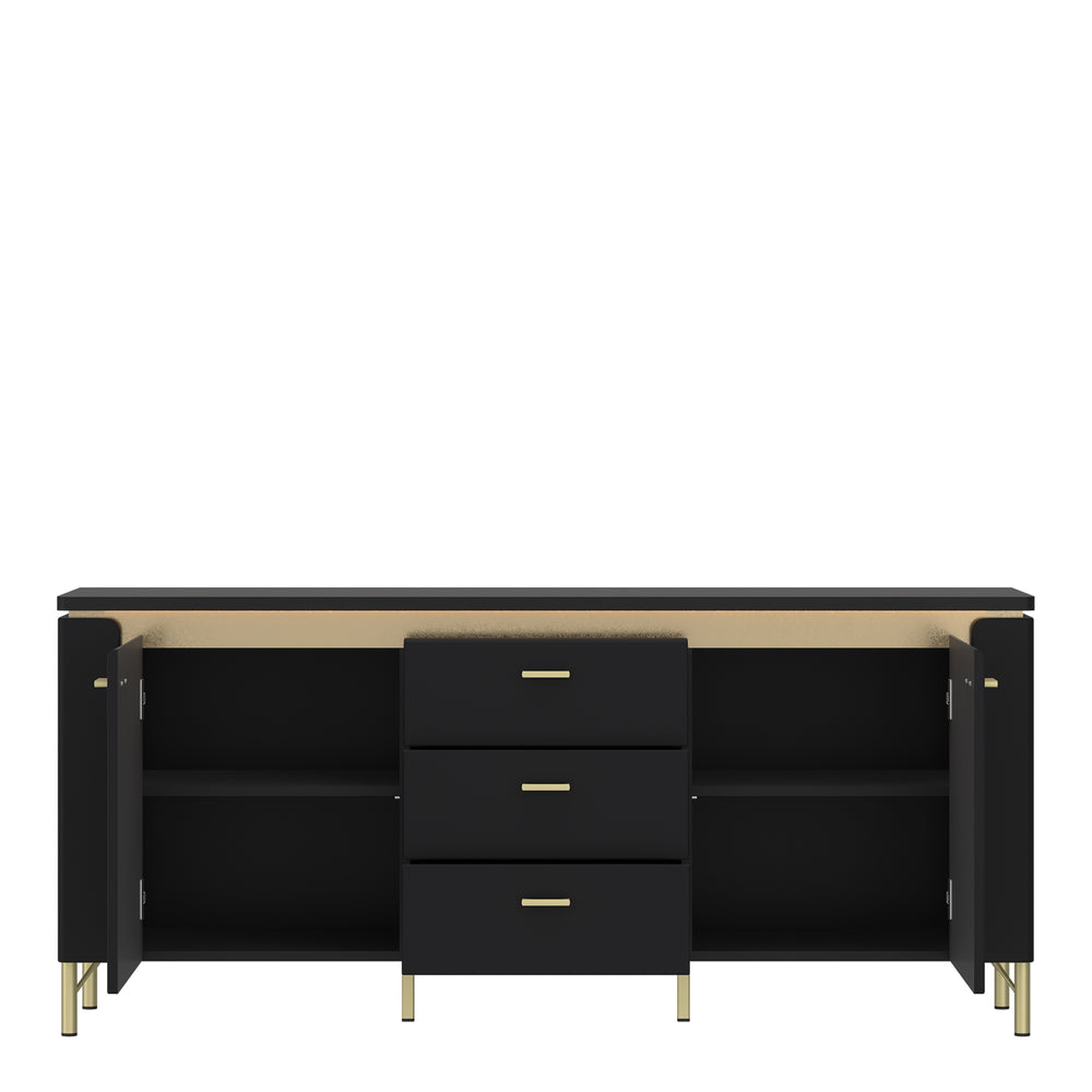 Genoa TV Cabinet 2 Door 3 Drawer 155cm Wide in Black Matt/Gold - TidySpaces