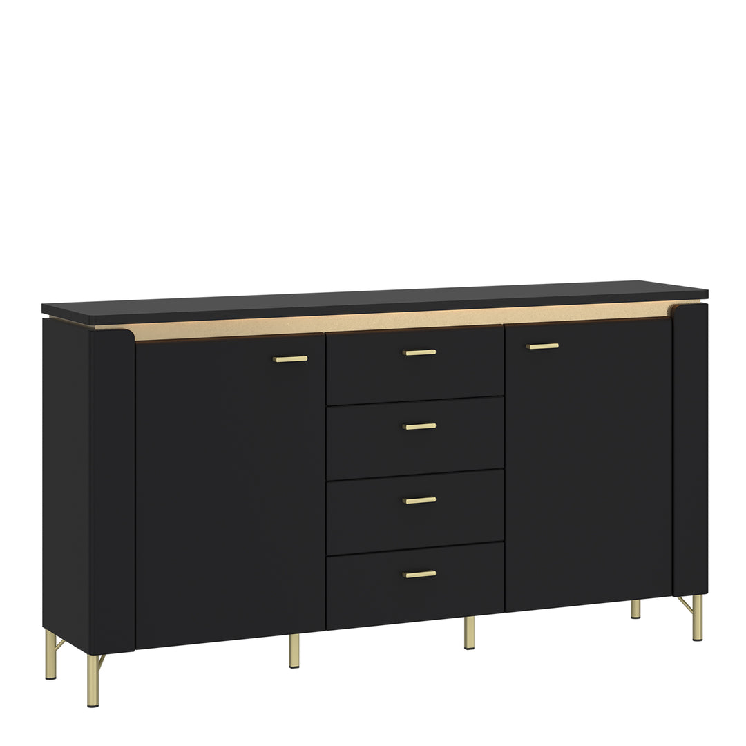 Genoa Sideboard 2 Door 4 Drawer in Black Matt/Gold - TidySpaces