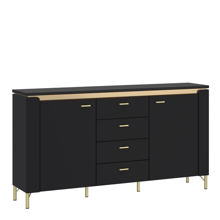 Genoa Sideboard 2 Door 4 Drawer in Black Matt/Gold - TidySpaces