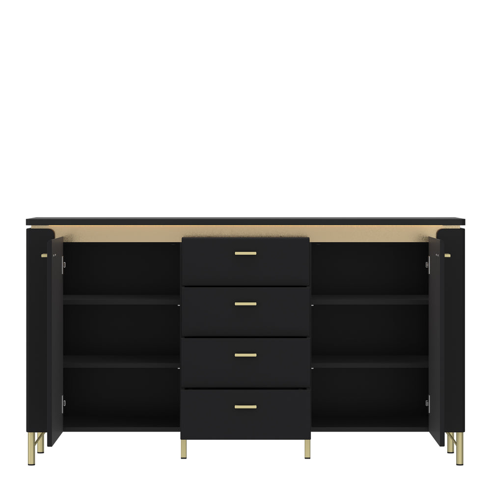 Genoa Sideboard 2 Door 4 Drawer in Black Matt/Gold - TidySpaces
