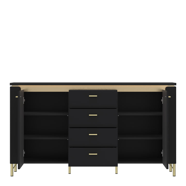 Genoa Sideboard 2 Door 4 Drawer in Black Matt/Gold - TidySpaces