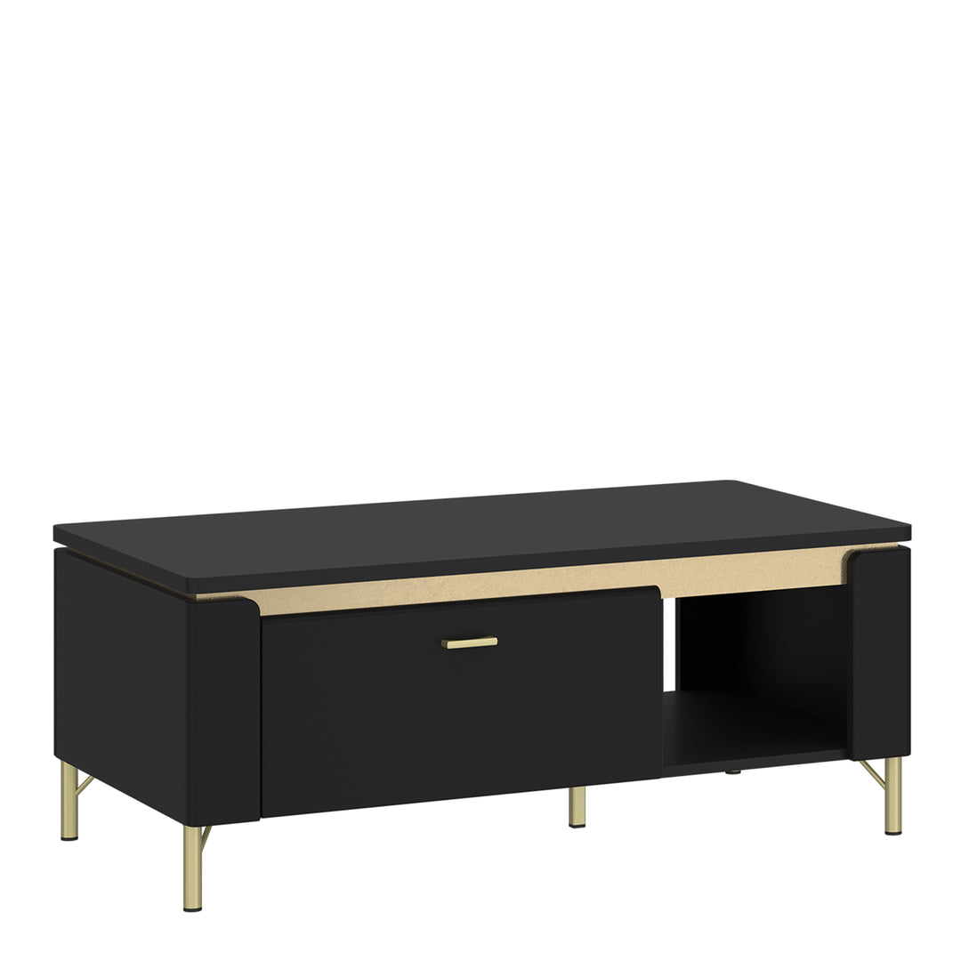 Genoa Coffee Table 1 Drawer in Black Matt/Gold - TidySpaces