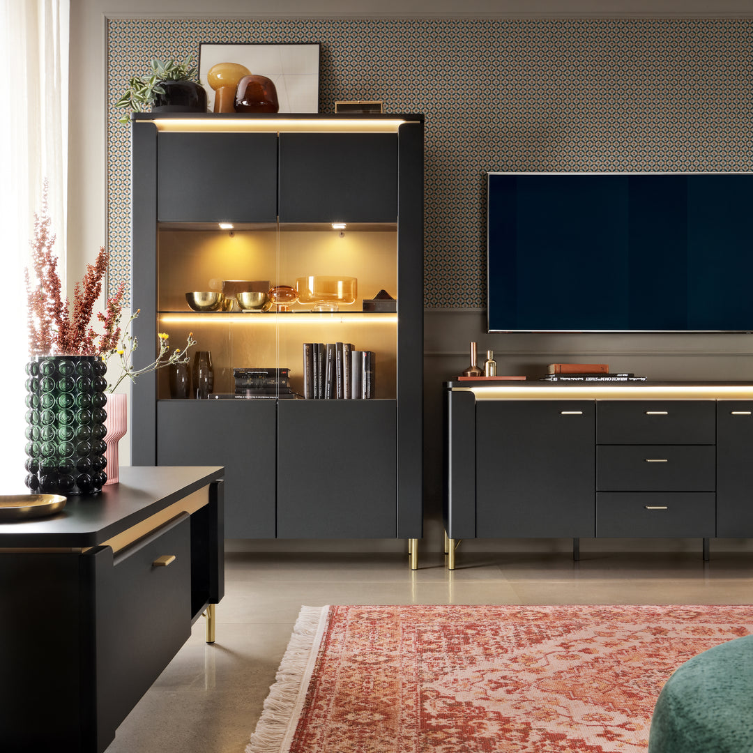 Genoa Coffee Table 1 Drawer in Black Matt/Gold - TidySpaces