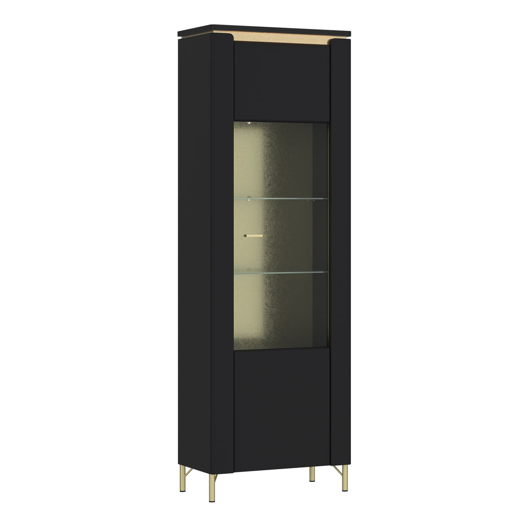 Genoa Vitrin 1 Door in Black Matt/Gold - TidySpaces