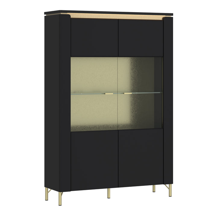 Genoa Vitrin 2 Door in Black Matt/Gold - TidySpaces