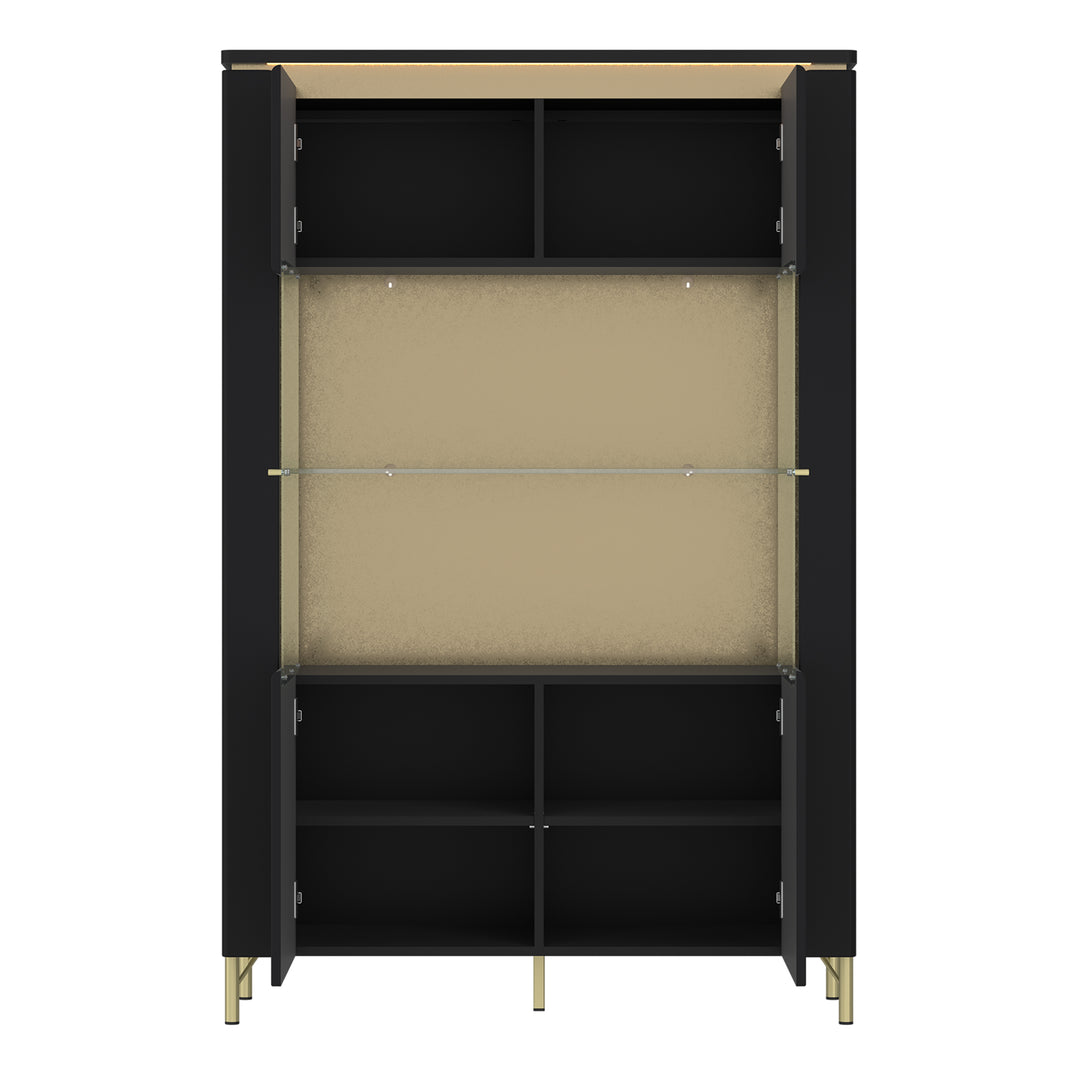Genoa Vitrin 2 Door in Black Matt/Gold - TidySpaces