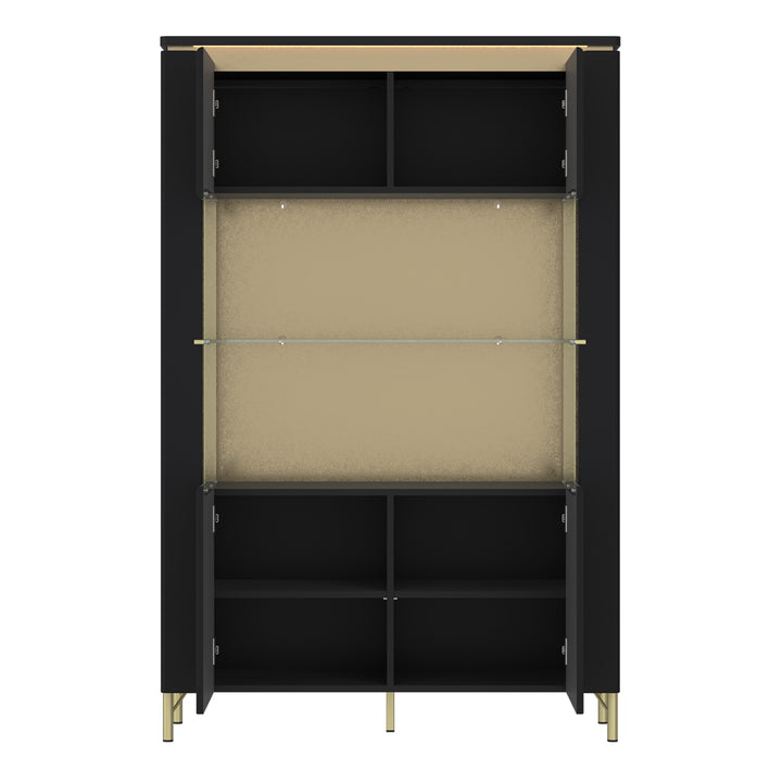 Genoa Vitrin 2 Door in Black Matt/Gold - TidySpaces