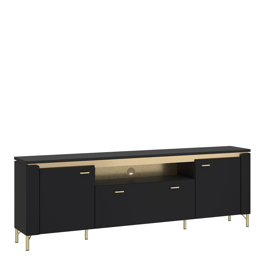 Genoa TV Cabinet 2 Door 1 Drawer 200cm Wide in Black Matt/Gold - TidySpaces
