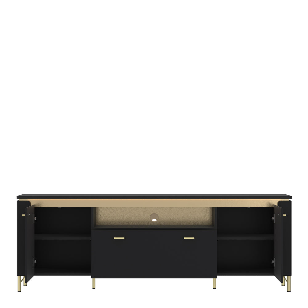 Genoa TV Cabinet 2 Door 1 Drawer 200cm Wide in Black Matt/Gold - TidySpaces