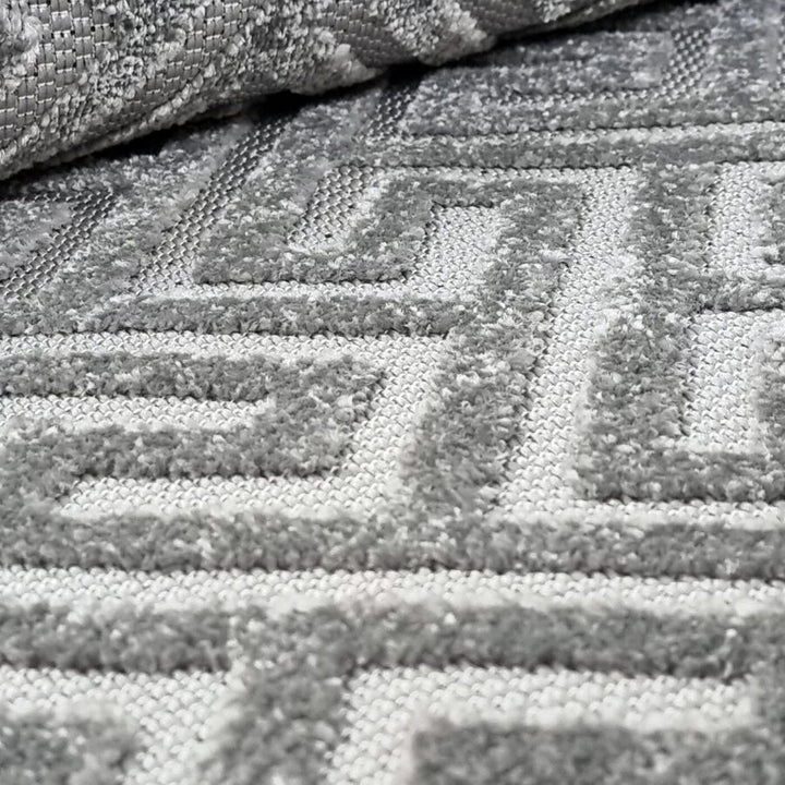 Outdoor Rug Grey Greek Key Border - TidySpaces