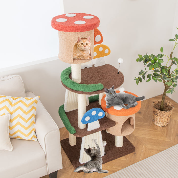4-In-1 Cat Tree Multi-Layer Cat Tower with 2 Condos and Platforms-Multicolor - TidySpaces