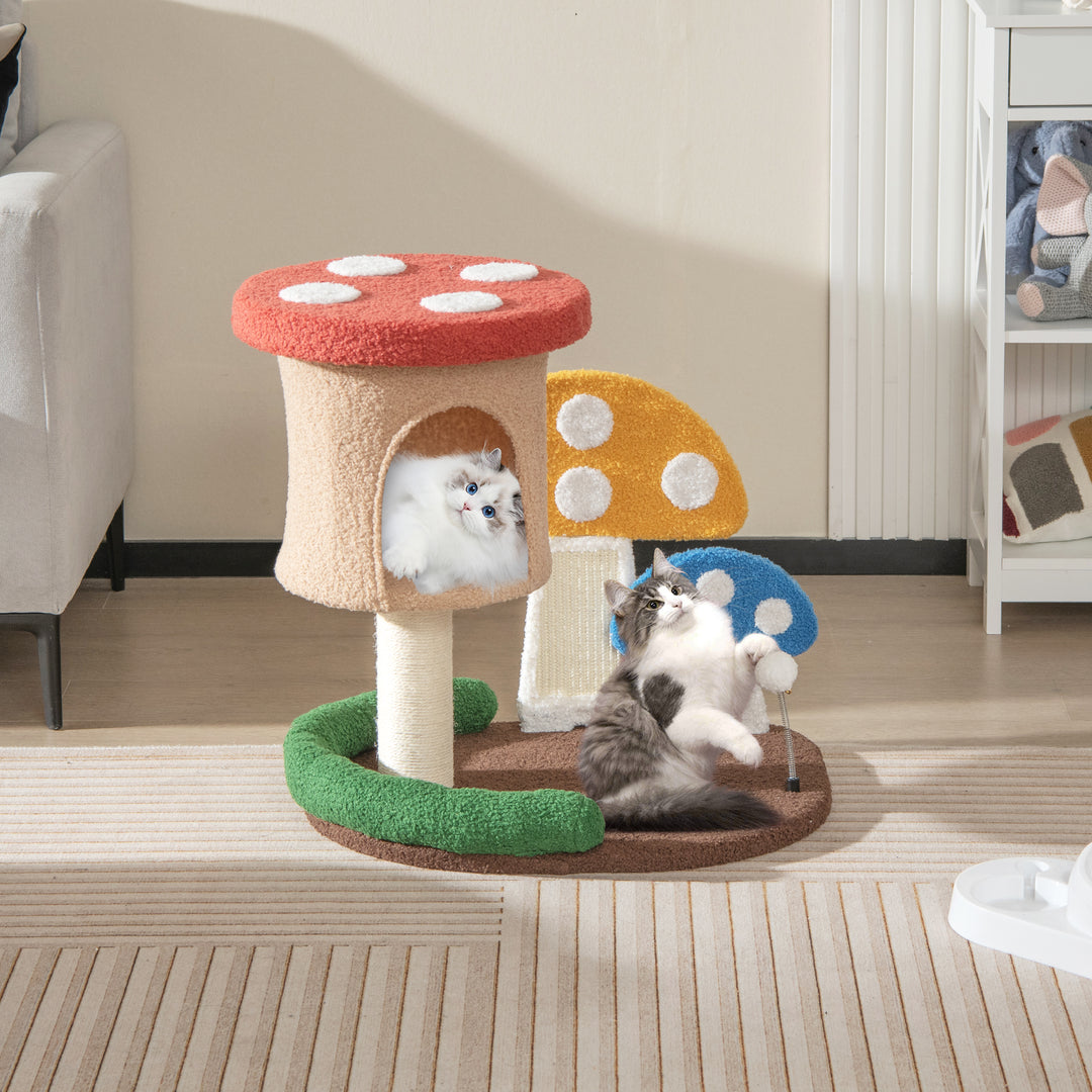 4-In-1 Cat Tree with Condo and Platform with Full-Wrapped Sisal Post-Multicolor - TidySpaces