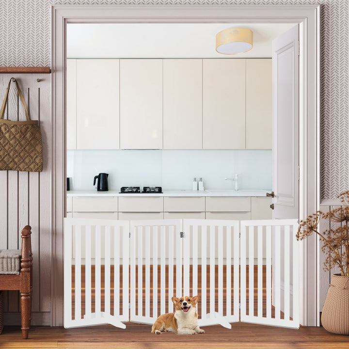 4-Panel 89 cm Pet Barrier with 6 Flexible Hinges-White - TidySpaces