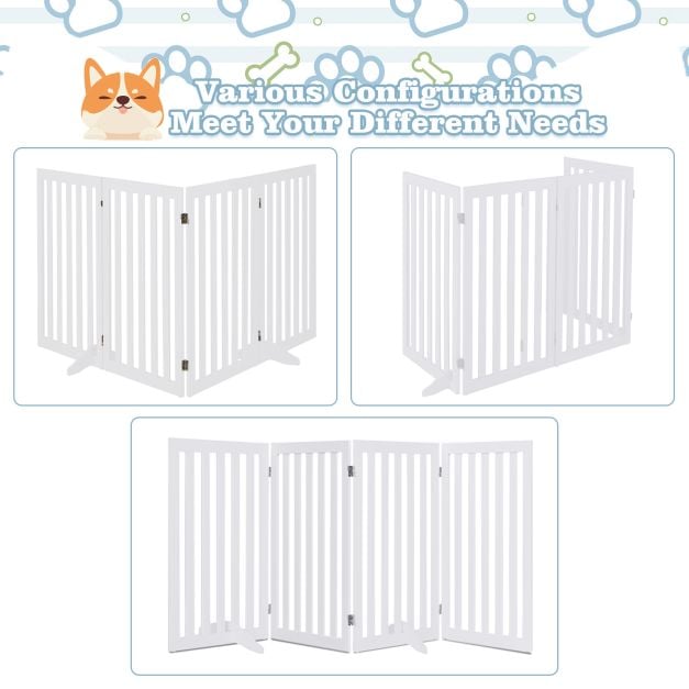 4-Panel 89 cm Pet Barrier with 6 Flexible Hinges-White - TidySpaces