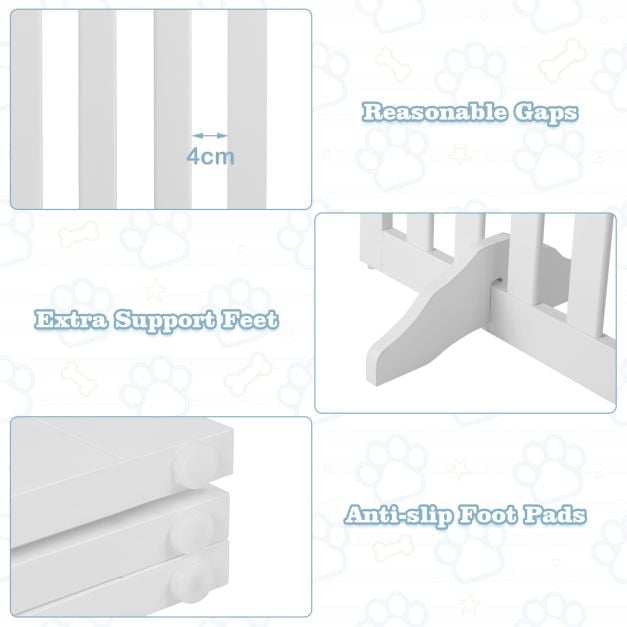 4-Panel 89 cm Pet Barrier with 6 Flexible Hinges-White - TidySpaces