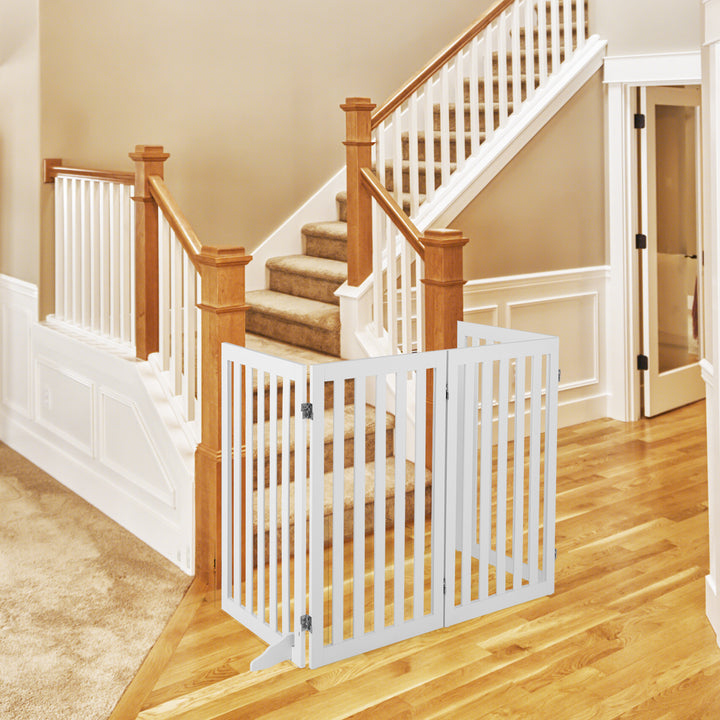 4-Panel 89 cm Pet Barrier with 6 Flexible Hinges-White - TidySpaces
