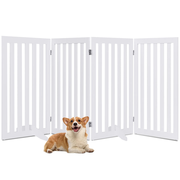 4-Panel 89 cm Pet Barrier with 6 Flexible Hinges-White - TidySpaces