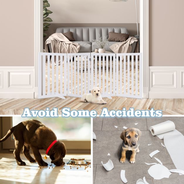 4-Panel 89 cm Pet Barrier with 6 Flexible Hinges-White - TidySpaces