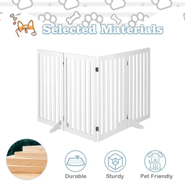 4-Panel 89 cm Pet Barrier with 6 Flexible Hinges-White - TidySpaces