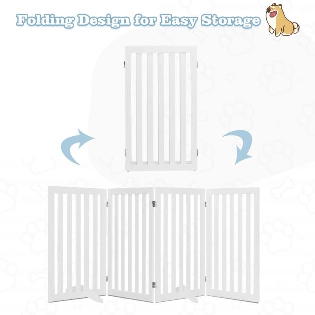 4-Panel 89 cm Pet Barrier with 6 Flexible Hinges-White - TidySpaces