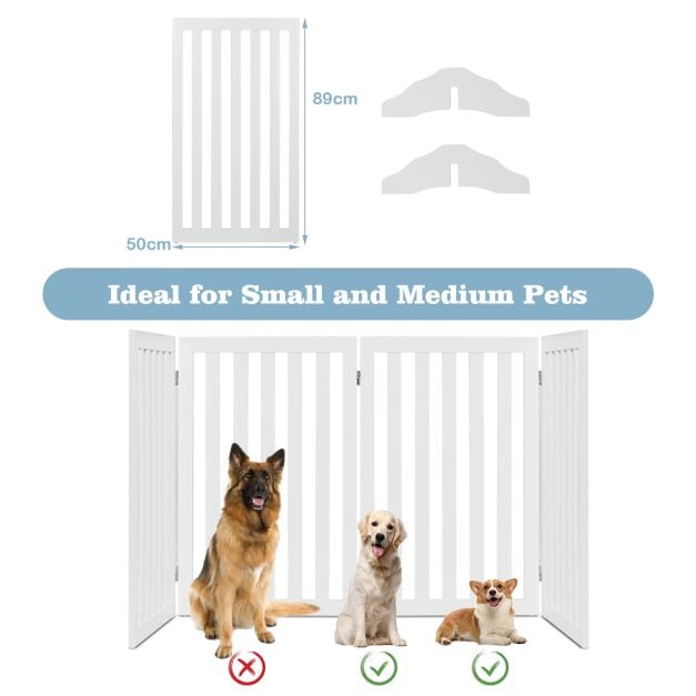 4-Panel 89 cm Pet Barrier with 6 Flexible Hinges-White - TidySpaces