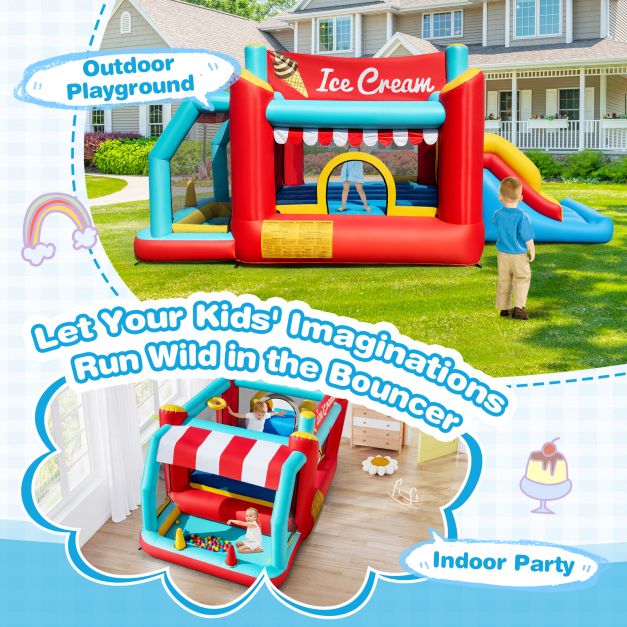 5-in-1 Ice Cream Inflatable Bounce House with Basketball Hoop and Ball Pit