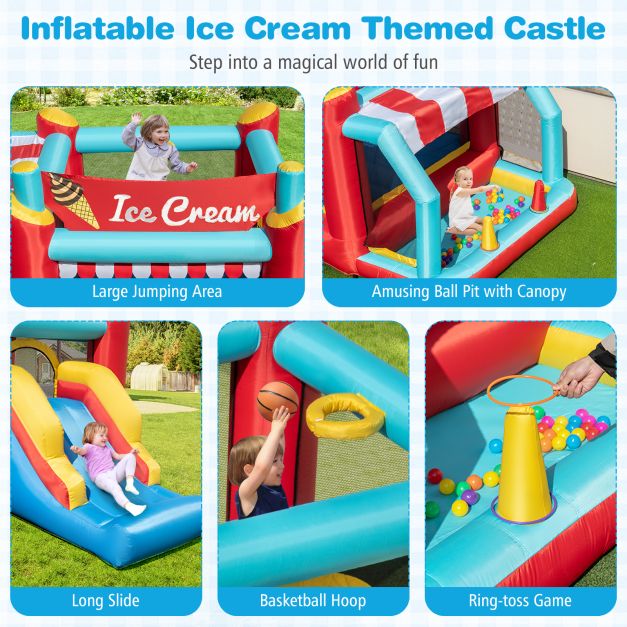 5-in-1 Ice Cream Inflatable Bounce House with Basketball Hoop and Ball Pit