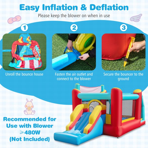 5-in-1 Ice Cream Inflatable Bounce House with Basketball Hoop and Ball Pit