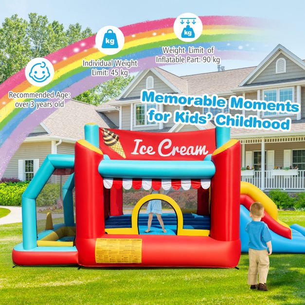 5-in-1 Ice Cream Inflatable Bounce House with Basketball Hoop and Ball Pit
