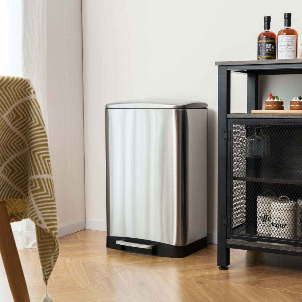 50L Stainless Steel Pedal Trash Can with Lock Device-Silver - TidySpaces