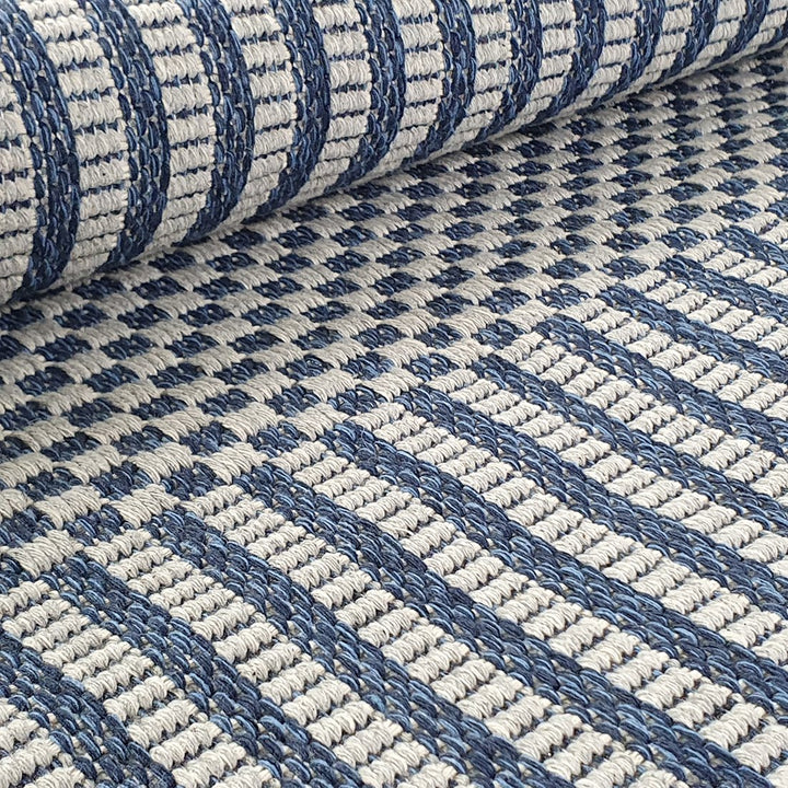Cotton Rug Navy Blue Grey Braided Striped - TidySpaces