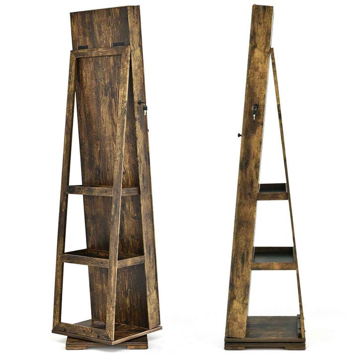 Full Length Mirrored Jewellery Cabinet Rotates 360° with Display Shelves