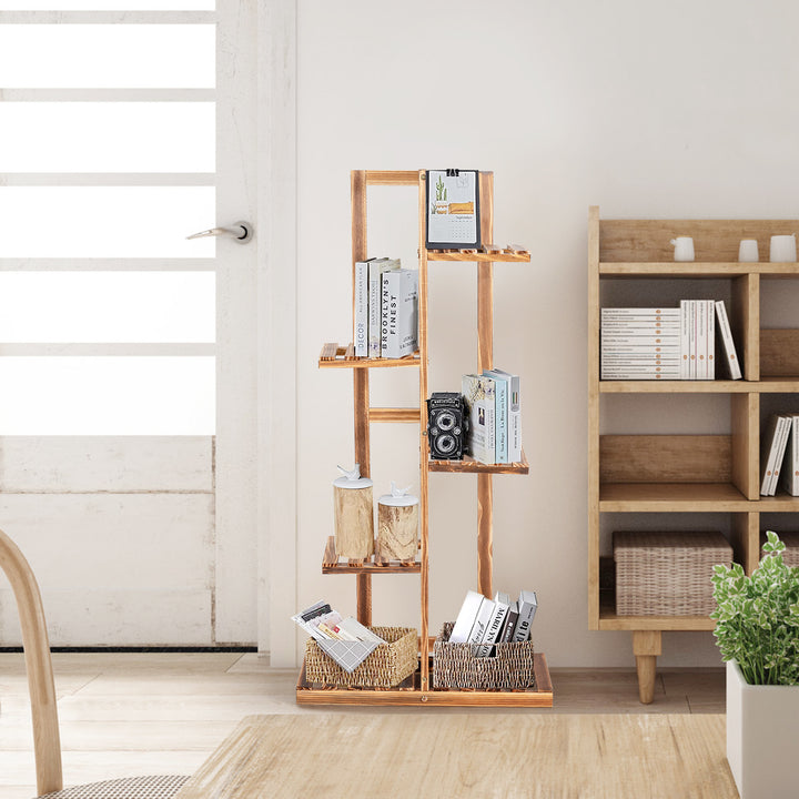5-Tier Wood 6 Pots Plant Stand Free-standing Display Shelf - TidySpaces