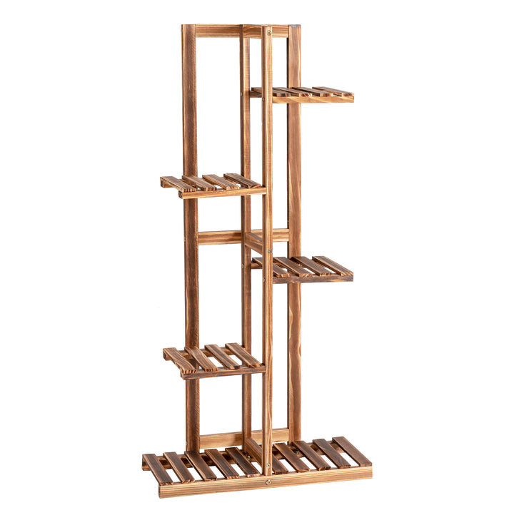 5-Tier Wood 6 Pots Plant Stand Free-standing Display Shelf - TidySpaces