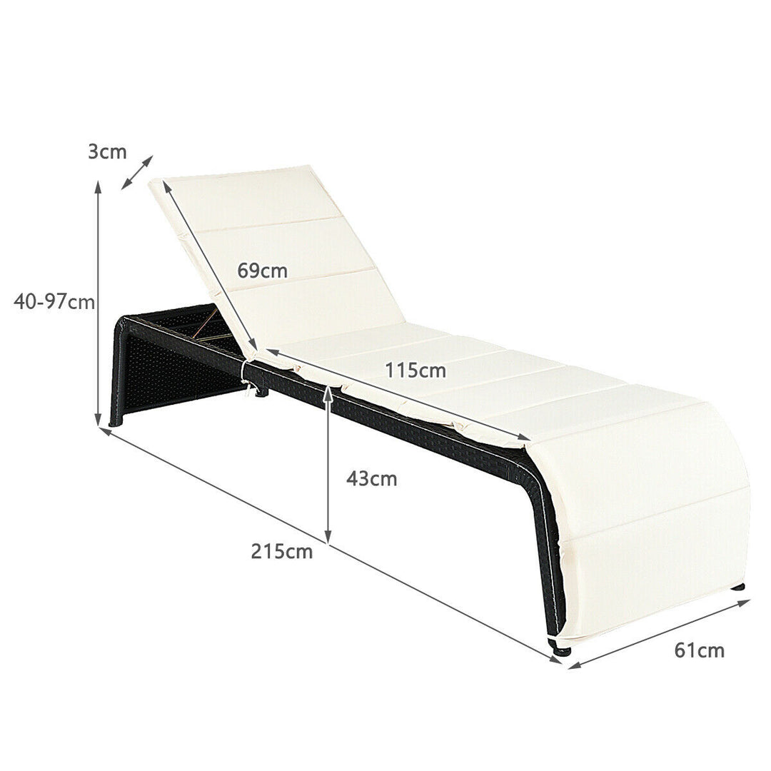 Rattan Sun Lounger with Cushion and Adjustable Feet - TidySpaces
