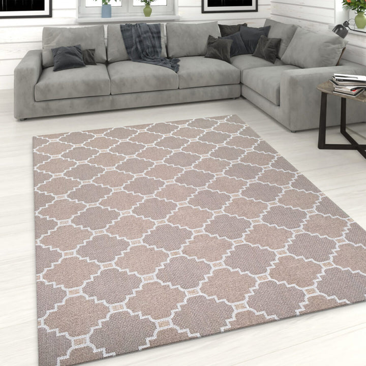 Cotton Rug Runner Trellis Brown Beige Taupe Brown - TidySpaces