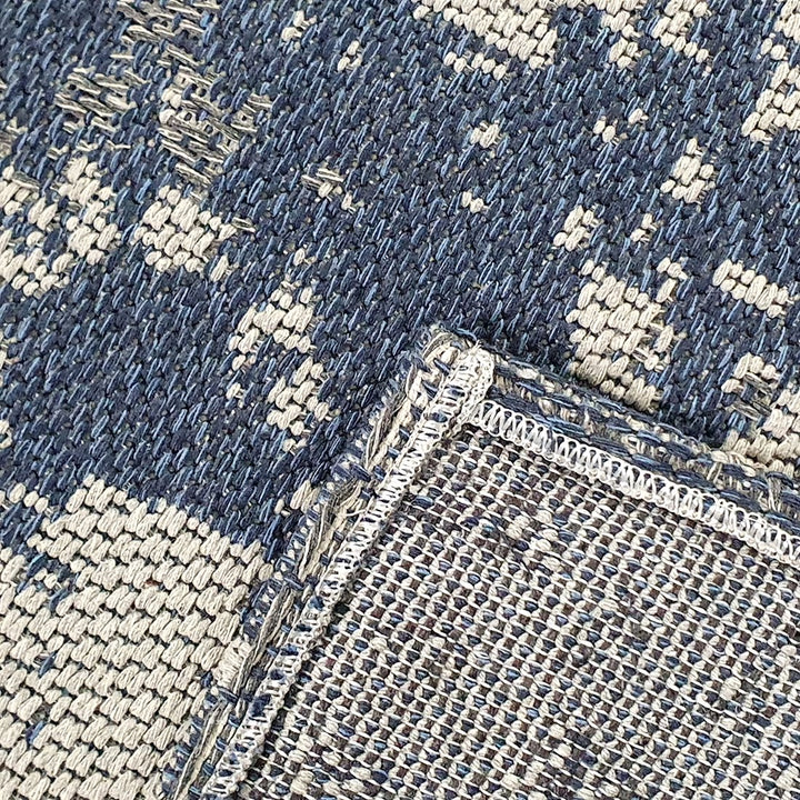 Cotton Rug Navy Blue Grey Abstract - TidySpaces