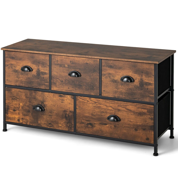 5 Drawer Multifunction Dresser with Foldable Drawers and Wooden Top Rustic Rustic Brown - TidySpaces
