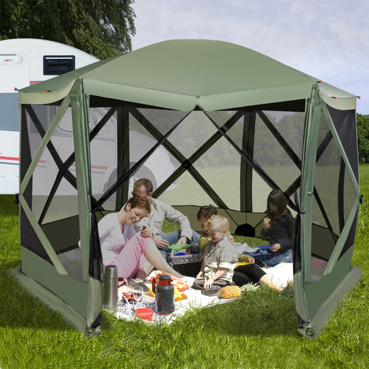 6-Sided Camping Gazebo Instant Setup Hub Tent with Portable Carrying Bag-Green - TidySpaces