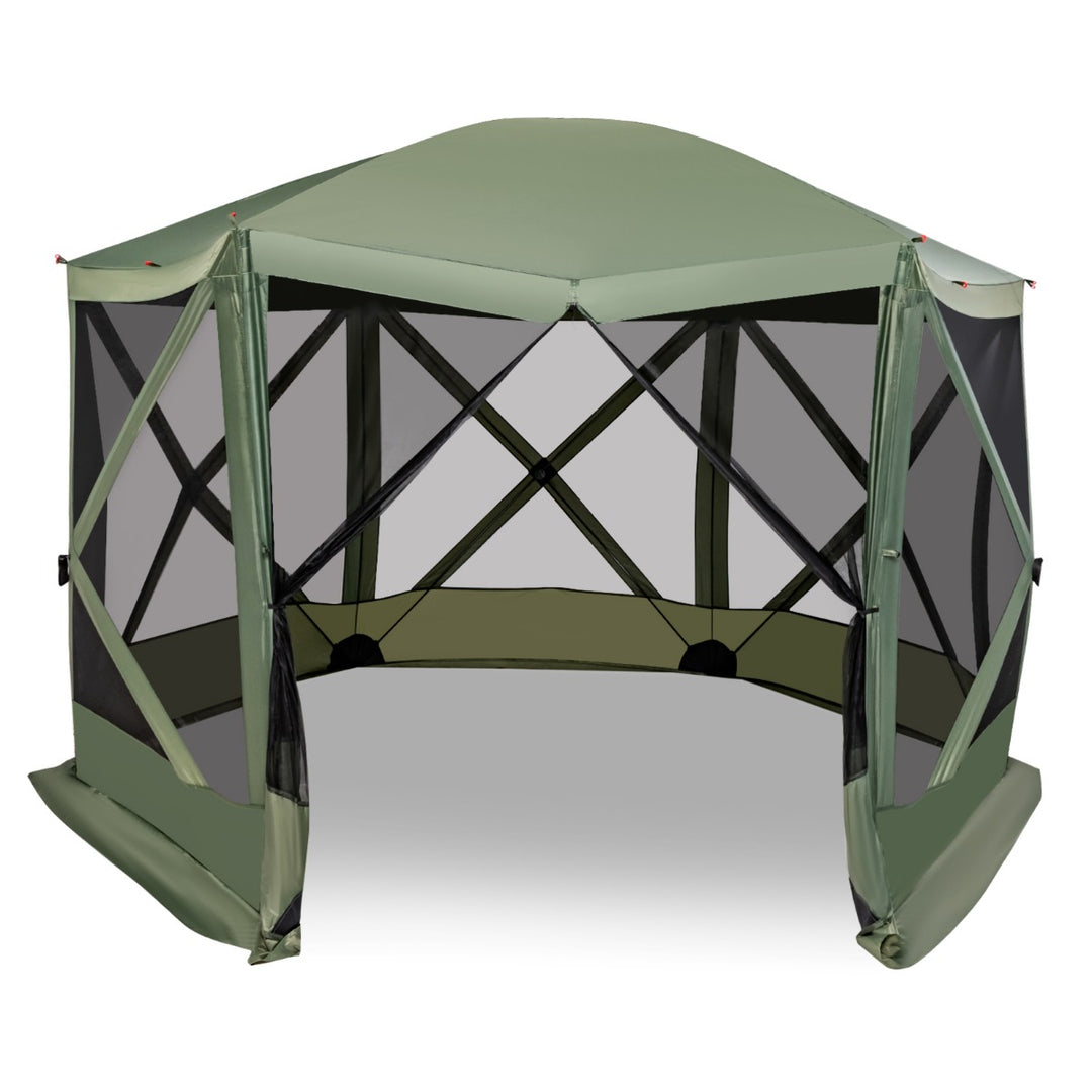 6-Sided Camping Gazebo Instant Setup Hub Tent with Portable Carrying Bag-Green - TidySpaces