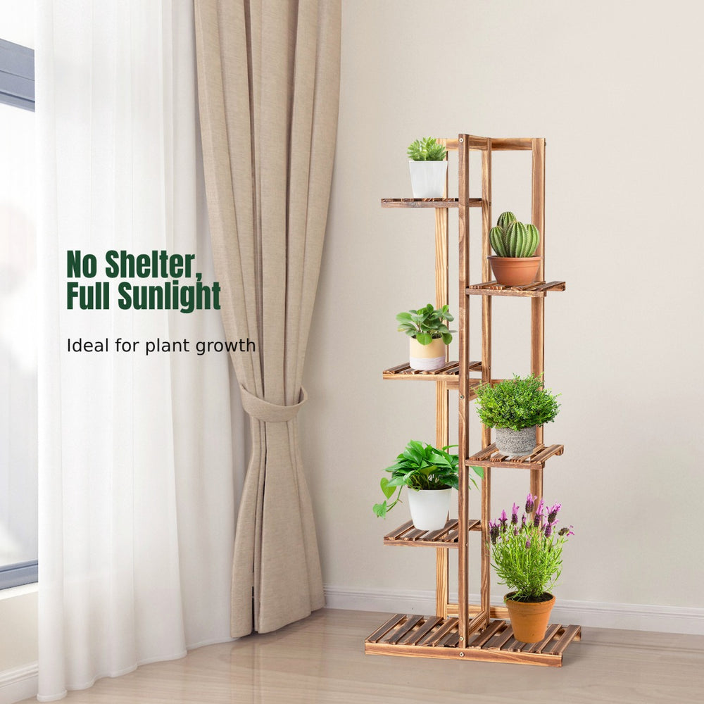6-tier Wood Plant Stand with Anti-tilting Device and Multifunctional Display Shelf - TidySpaces