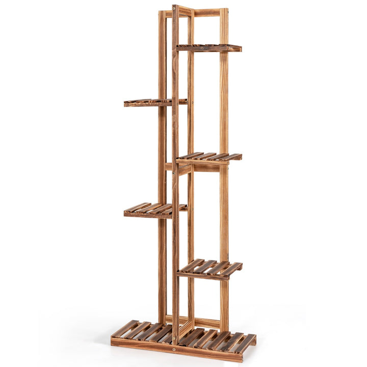 6-tier Wood Plant Stand with Anti-tilting Device and Multifunctional Display Shelf - TidySpaces