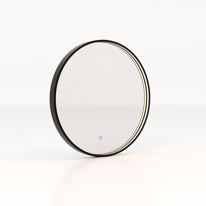 60 CM Round Bathroom Mirror with LED Lights and Anti-Fog Design-Black - TidySpaces