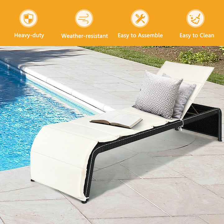 Rattan Sun Lounger with Cushion and Adjustable Feet - TidySpaces