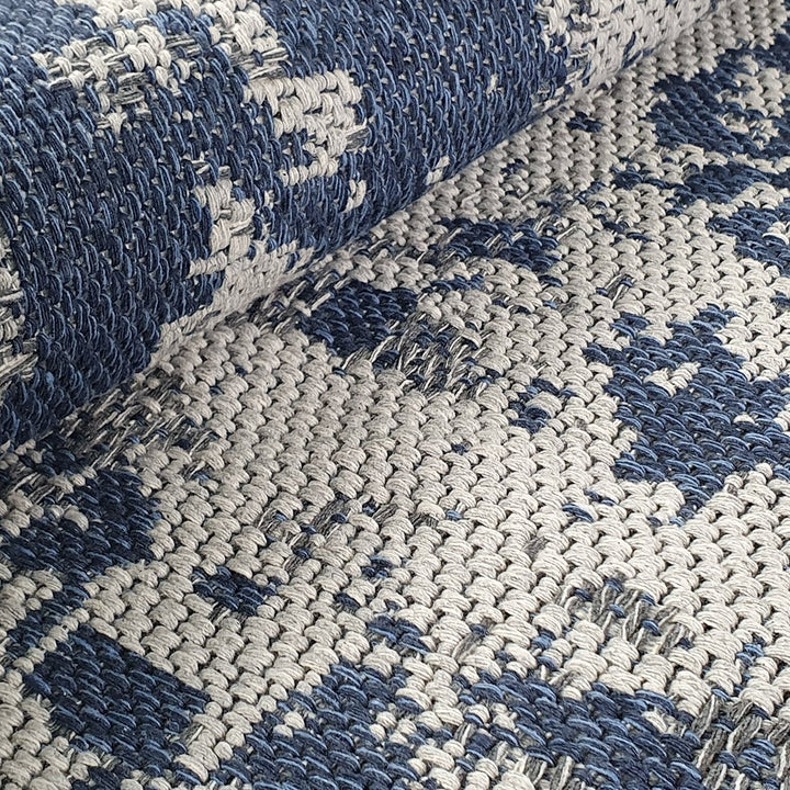 Cotton Rug Navy Blue Grey Abstract - TidySpaces