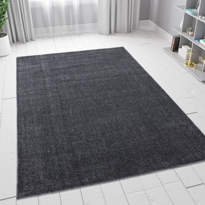 Dark Grey Plain Solid Rug Dark Grey - TidySpaces