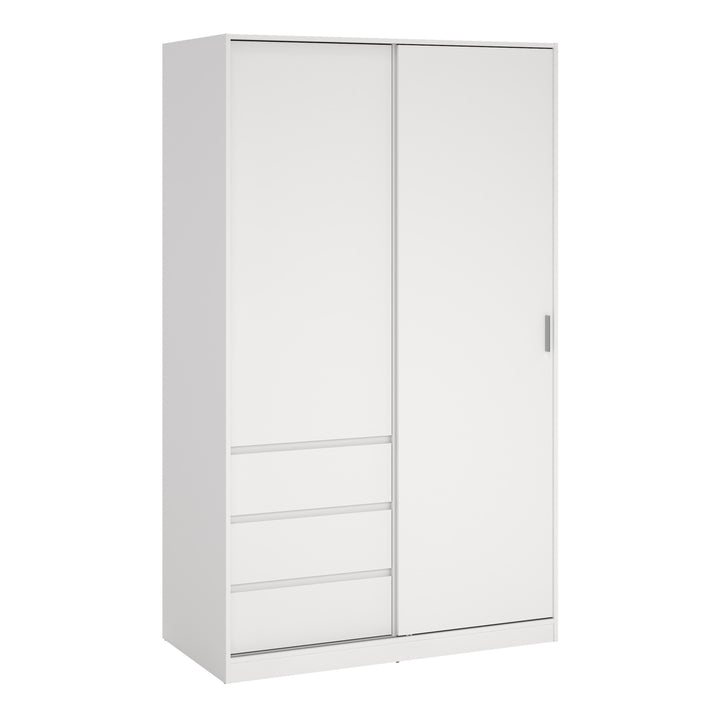 Naia Wardrobe with 1 Sliding Door and 1 Door + 3 drawers in White - TidySpaces