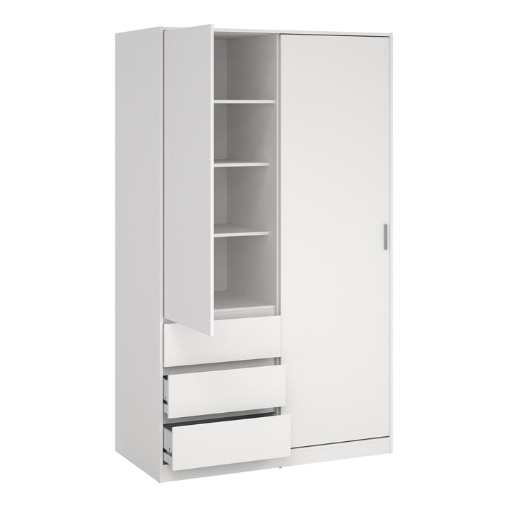 Naia Wardrobe with 1 Sliding Door and 1 Door + 3 drawers in White - TidySpaces